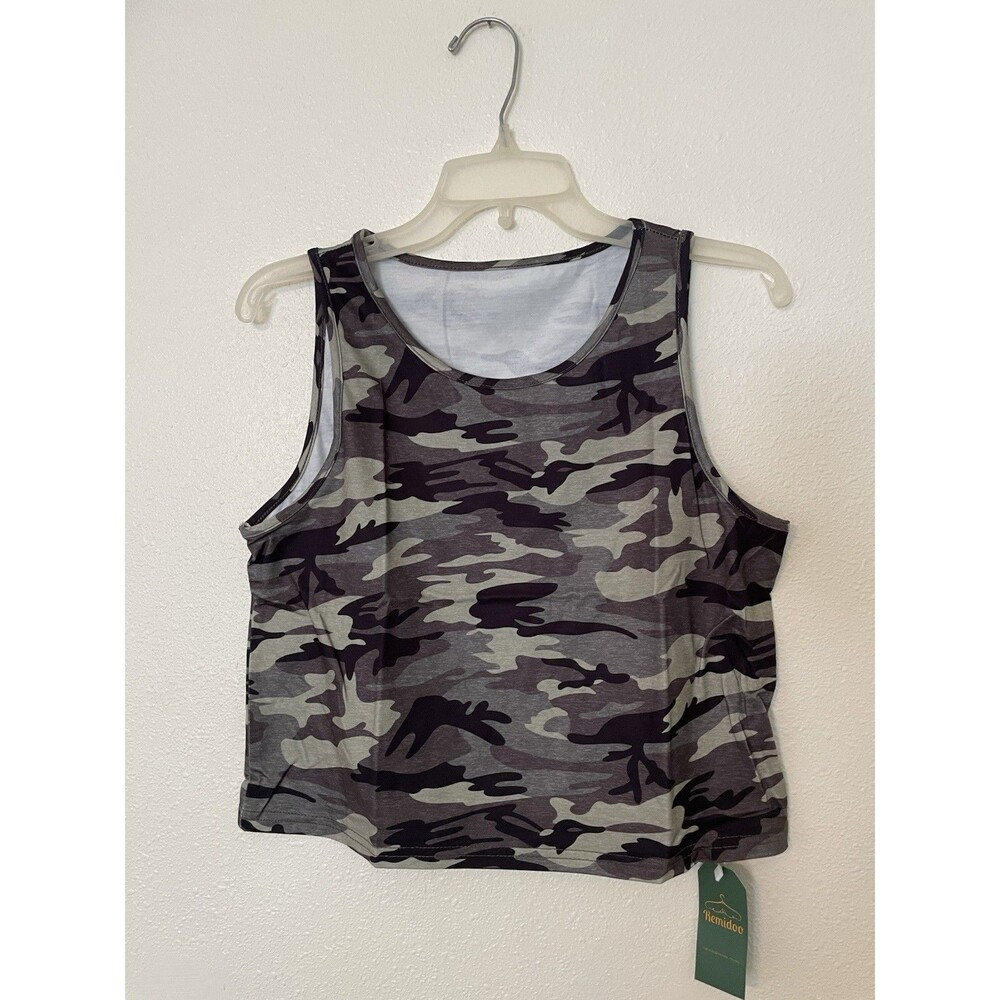 Women's Workout Crop Tank Tops Sleeveless Gym Cropped Top Camo Medium